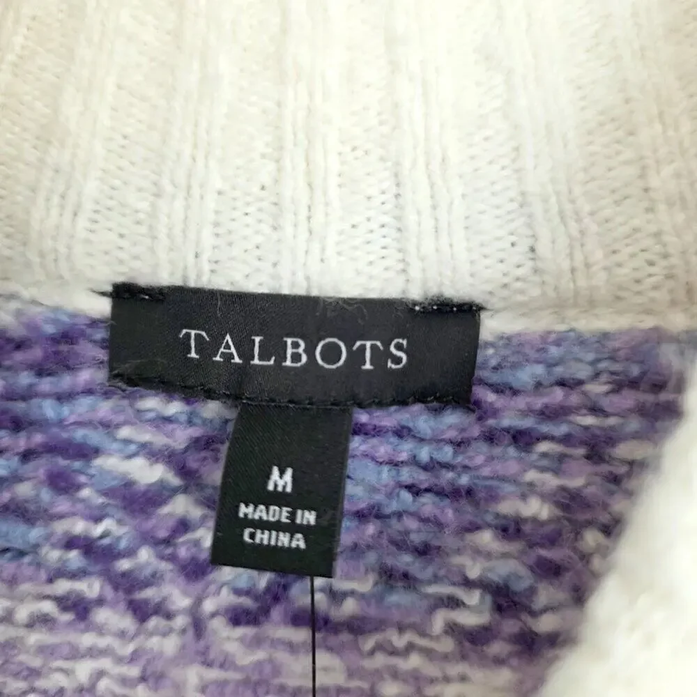 Talbots NWT Wool Blend Lavender Purple Cream White Turtleneck Alpine Sweater